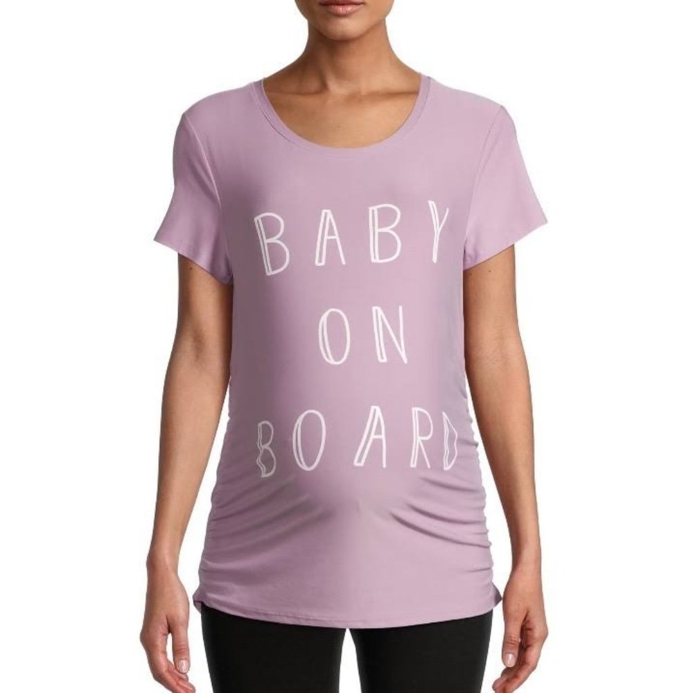 Time & Tru Lavender Purple “Baby on Board” Maternity Tee Size M